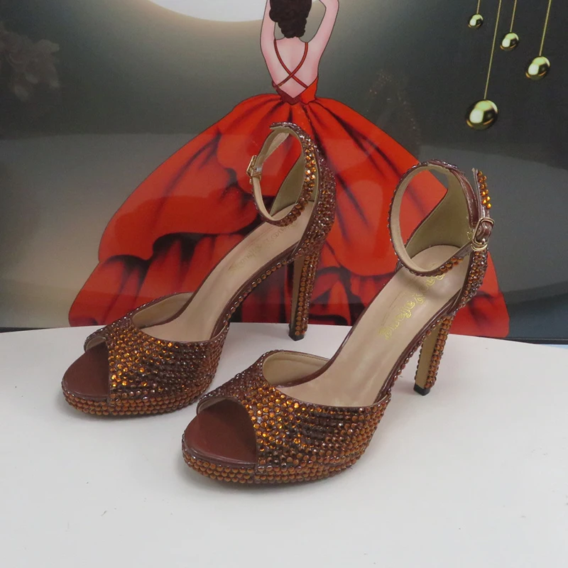 Super High Heel  Golden Bridal Wedding shoes Summer Sandals woman Fashion Party Dress shoes Ankle Strap sandal Open Toe image 5