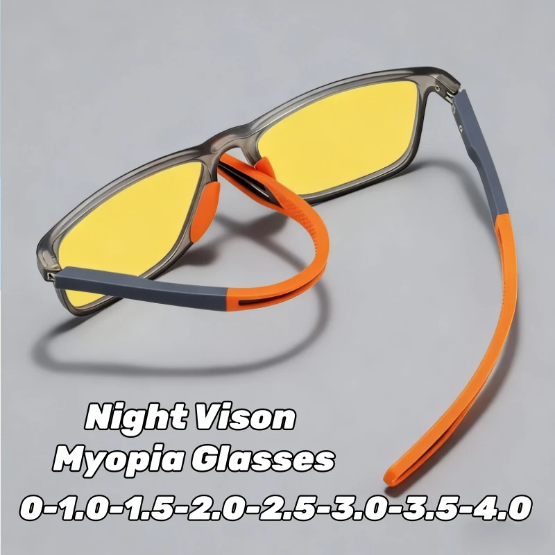

New Ultra-Light TR90 Sport Night Vision Minus Diopter Eyeglasses Fashion Square Frame Anti-Blue Light Anti-Glare Driving Glasses
