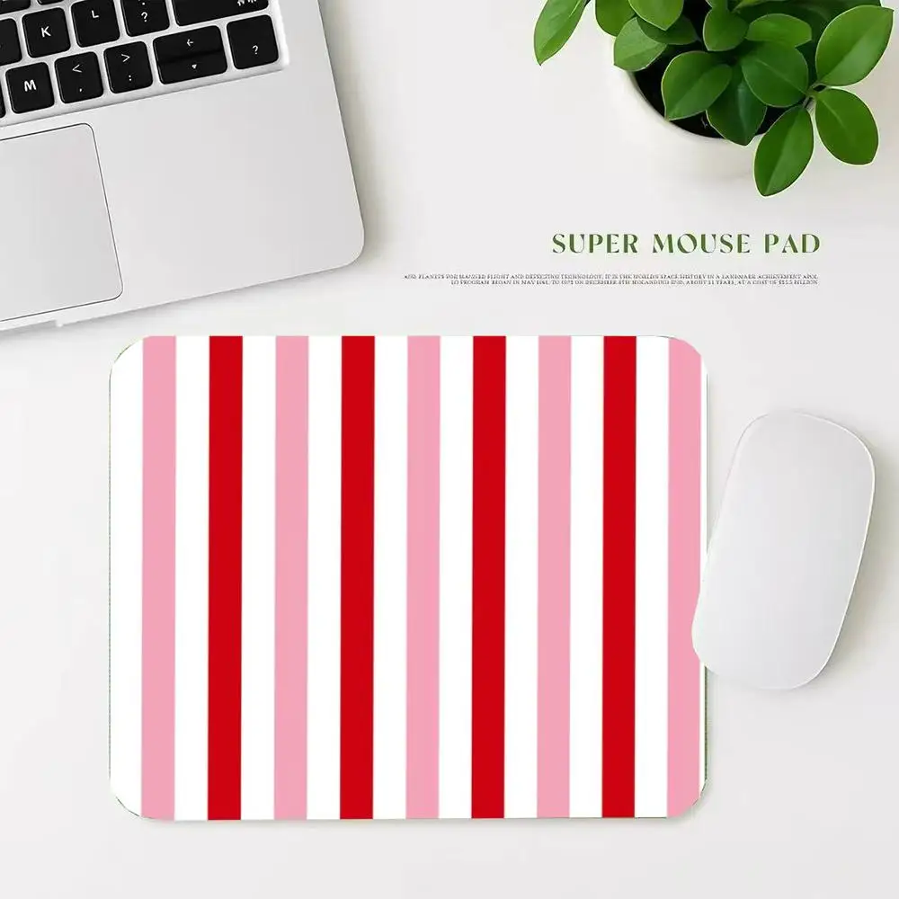 Red Pink White Stripe Small Mouse Pad Non-Slip Rubber Base Simple Aesthetic Desktop Mouse Mat Office Laptop Mini Desk Mousepad
