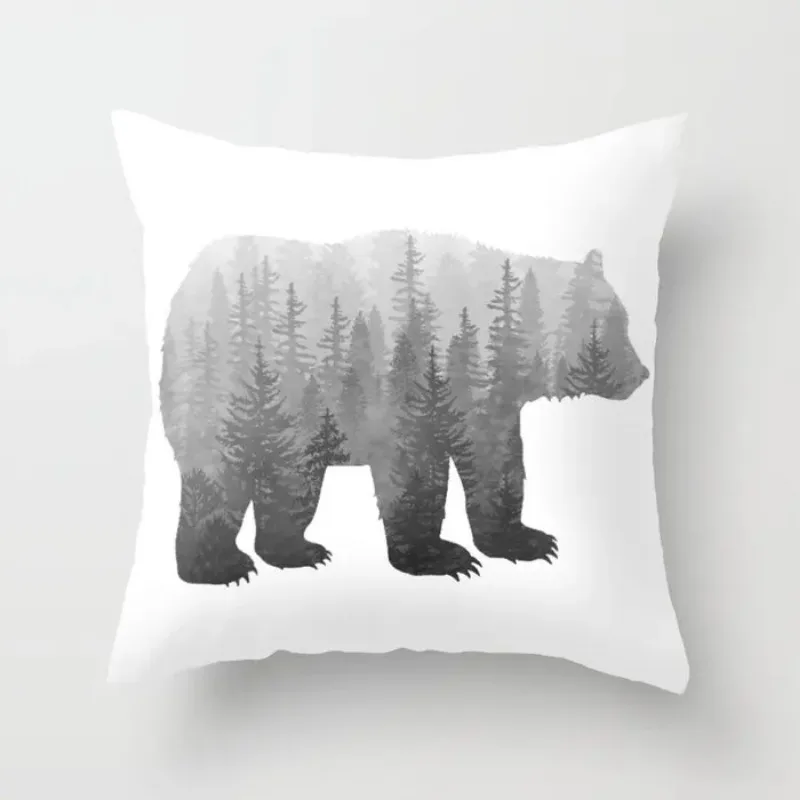 Forest silhouette bear and deer pillowcase， fall decorations throw pillow case，cushion covers 40*40,45*45,50*50,home pillowcase