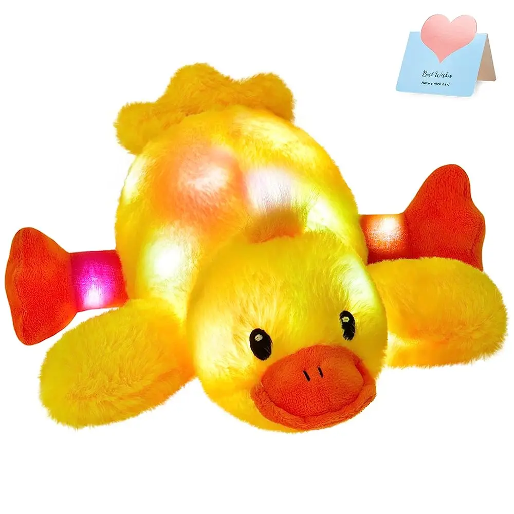 34cm Lying Yellow Duck Doll Stuffed Animal Doll Toys with LED Light-up Musical Cute Duck Plush Toys Glow Singing Gift for Girls