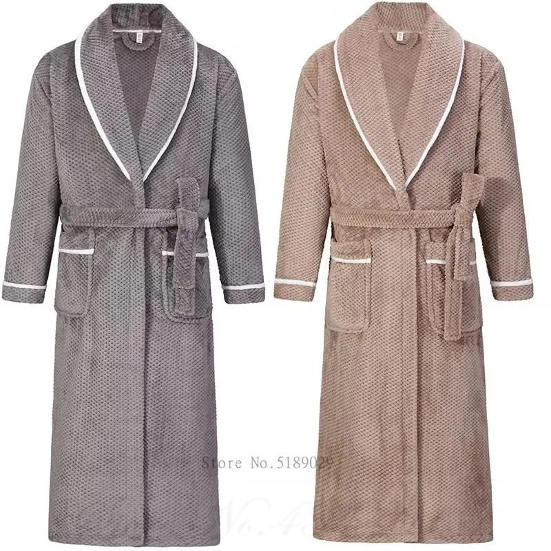 Oversize 3XL 4XL Winter Thicken Warm Sleepwear Kimono Bathrobe Gown Flannel Men Long Robe Loose Coral Fleece Homewear Loungewear