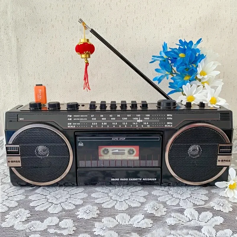 

Hifi Stereo Portable AM FM SW Radio Retro Cassette Player Boombox Battery Operated or AC Powered Tape Recorder with USB Sd Slot