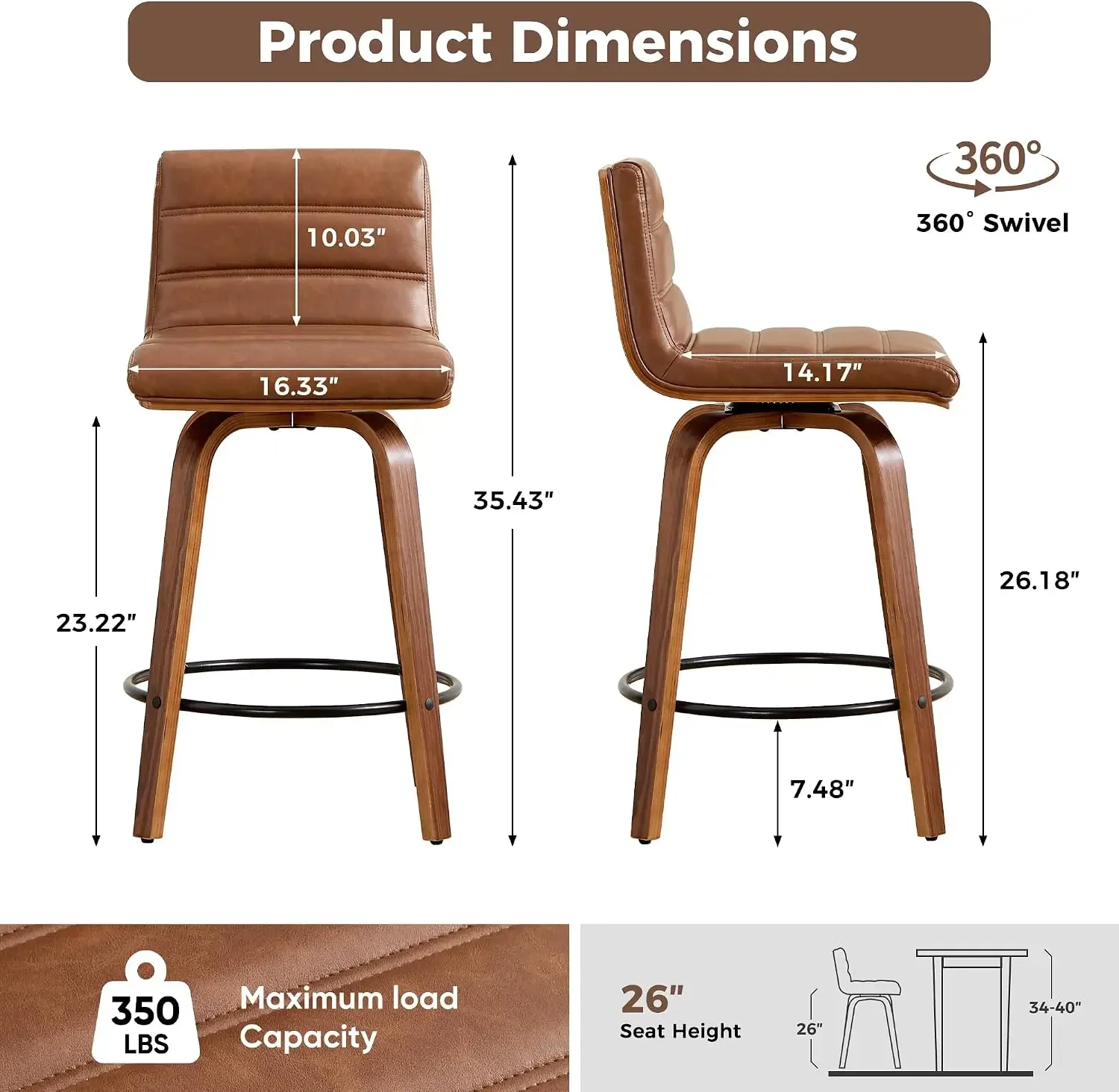 Swivel Bar Stools Set of 3,26