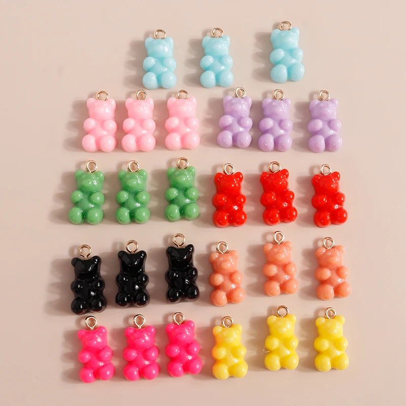 30pcs 11x20mm Cute Candy Colors Resin Bear Charms for Making Earrings Pendants Necklaces Bracelets DIY Crafts Jewelry Findings