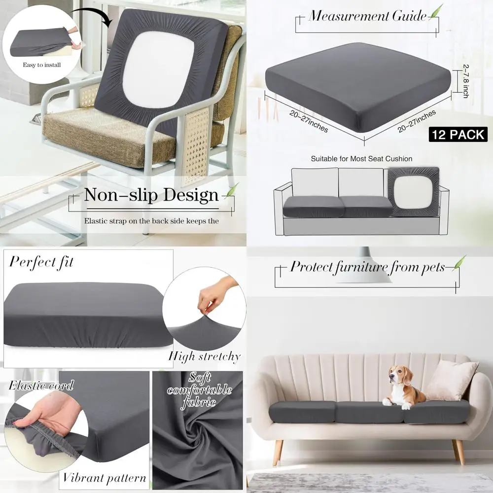 

Набор из 12 водонепроницаемых чехлов для уличной мебели, эластичные чехлы для диванов, моющиеся, 20-27 дюймов, темно-серые, подходят для мебели, устойчивой к воздействию домашних животных