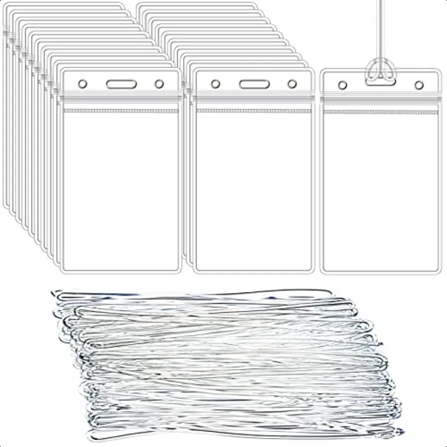 

100 упаковок прозрачных держателей для меток Lage, держатель для идентификационных удостоверений личности с ремнями-петлями для больших меток для деловых поездок и бездорожья