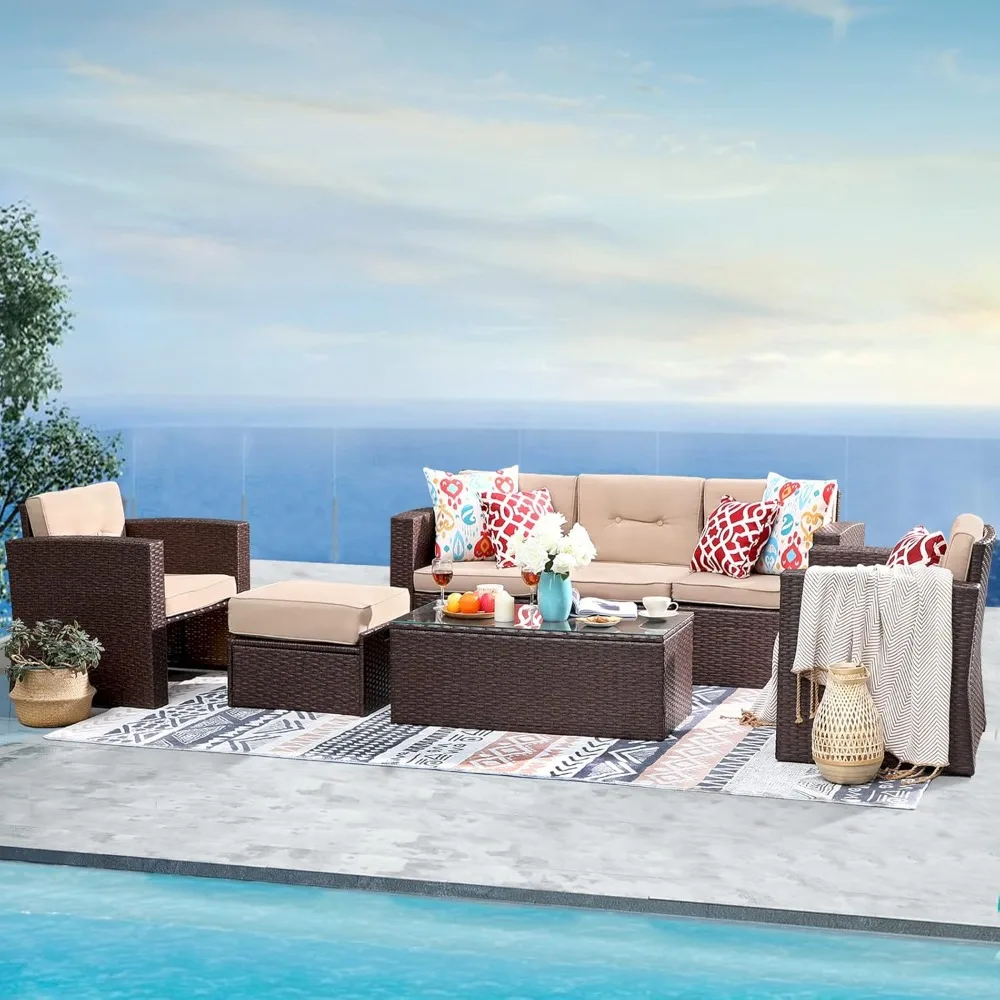 

7 Piece Patio Furniture Set, Patio Conversation Sets, All-Weather PE Wicker Outdoor Sectional Sofa with Ottoman