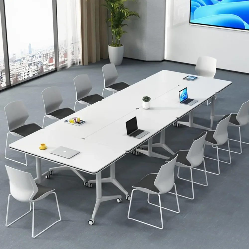 Conference Table Foldable Meeting Tables,4 Pcs Flip Top Mobile Training Table Modern White Portable Table, Conference Table