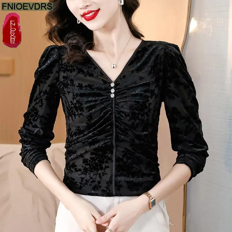 Retro Vintage Purple Ruffles Peplum Tops New Design Women 2024 Autumn Long Sleeve Sequined Tunic Button Shirts Blouses