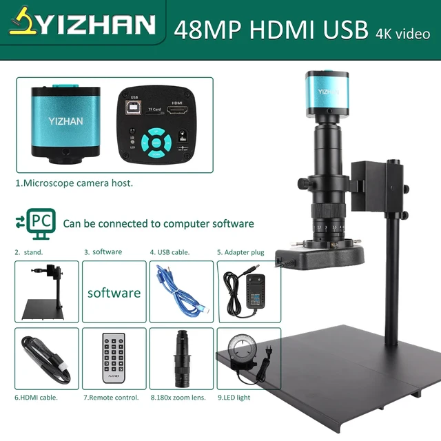 YIZHAN 48MP mikroskop cyfrowy 4K nagrywanie wideo USB HDMI przemysłowa kamera mikroskopowa 130/180X obiektyw z mocowaniem typu C naprawa lutowania