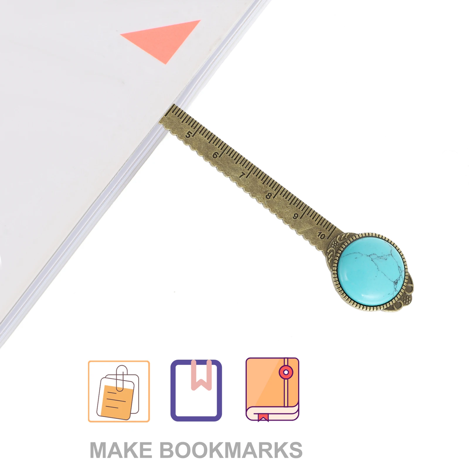 

Zinc Alloy Bookmark Ruler Natural Stone Decor Vintage Book Mark for Students Office Library Use Long Life Creative