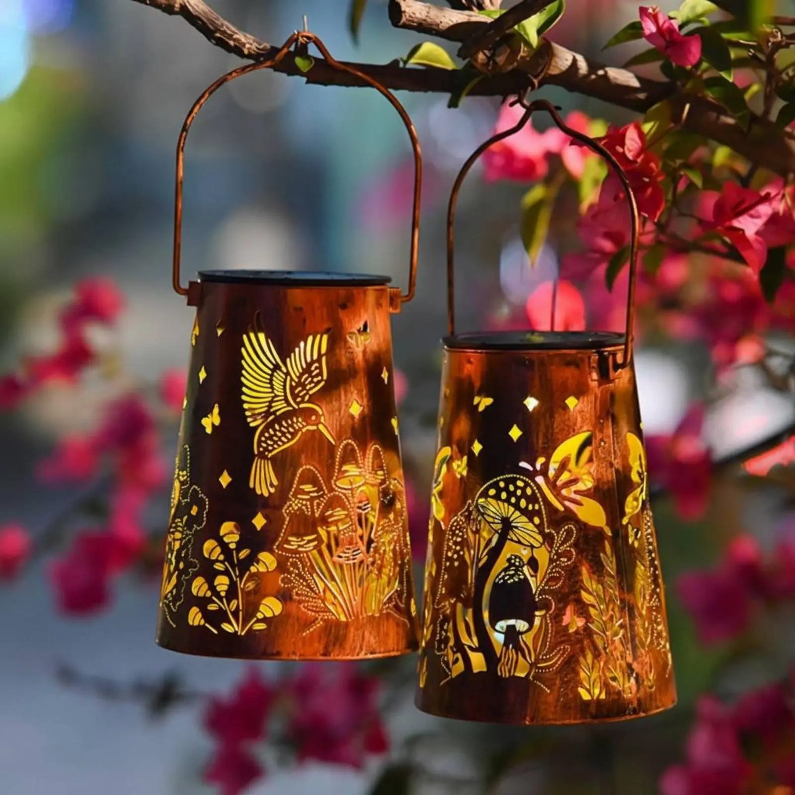 Floral Garden Lantern Pattern Garden Luminary Automatic On/deactivate Wrought Iron Hanging Luminary Outdoor Lighting Weather
