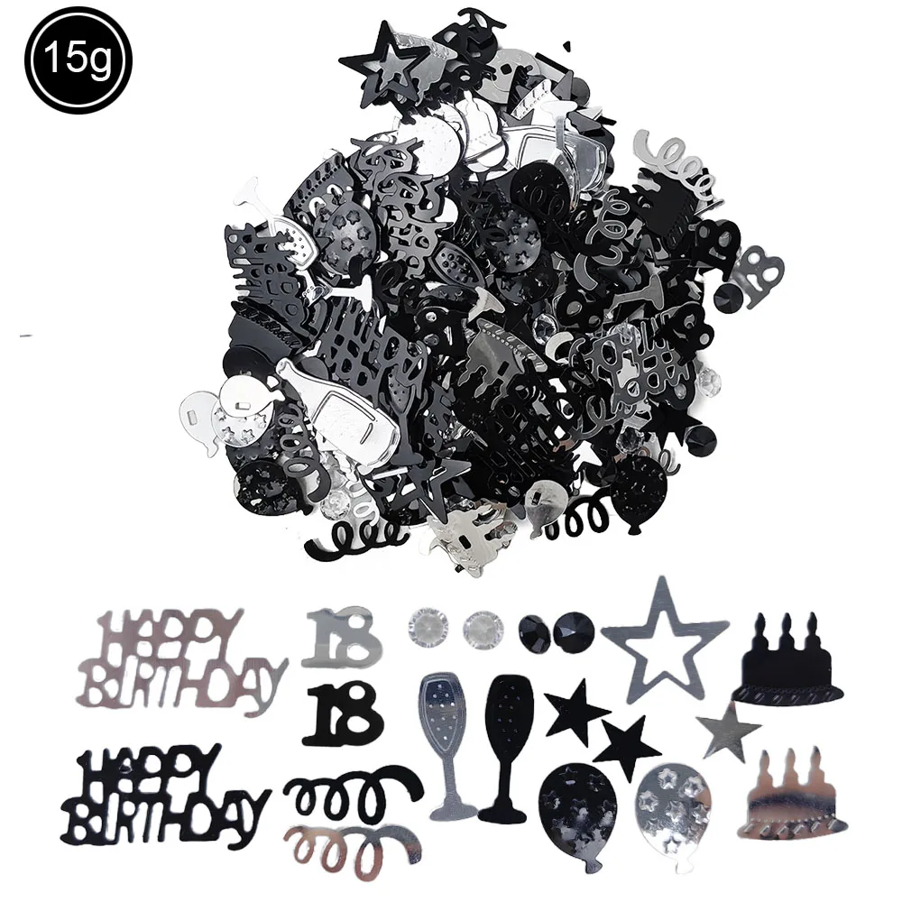 Schwarz-Silber-Konfetti, 30/40/50/60, alles Gute zum Geburtstag, Dekoration, Metallfolie, Konfetti-Streuer, Schwarz-Silber, Party-Tischdekoration für Männer – Detail 2