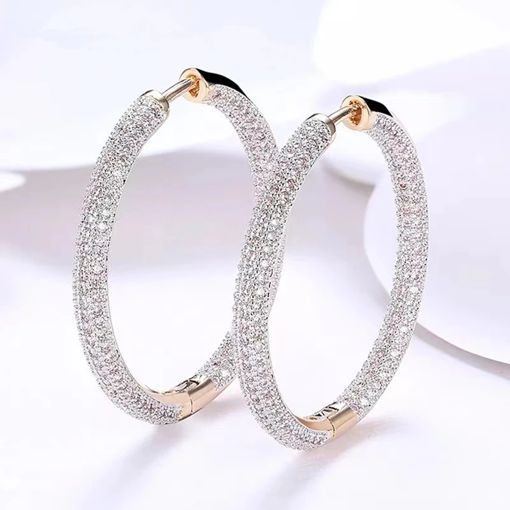 New 2024 circular earrings. Exaggerated large circle earrings with sparkling zircon charm, suitable for women to wear jewelry