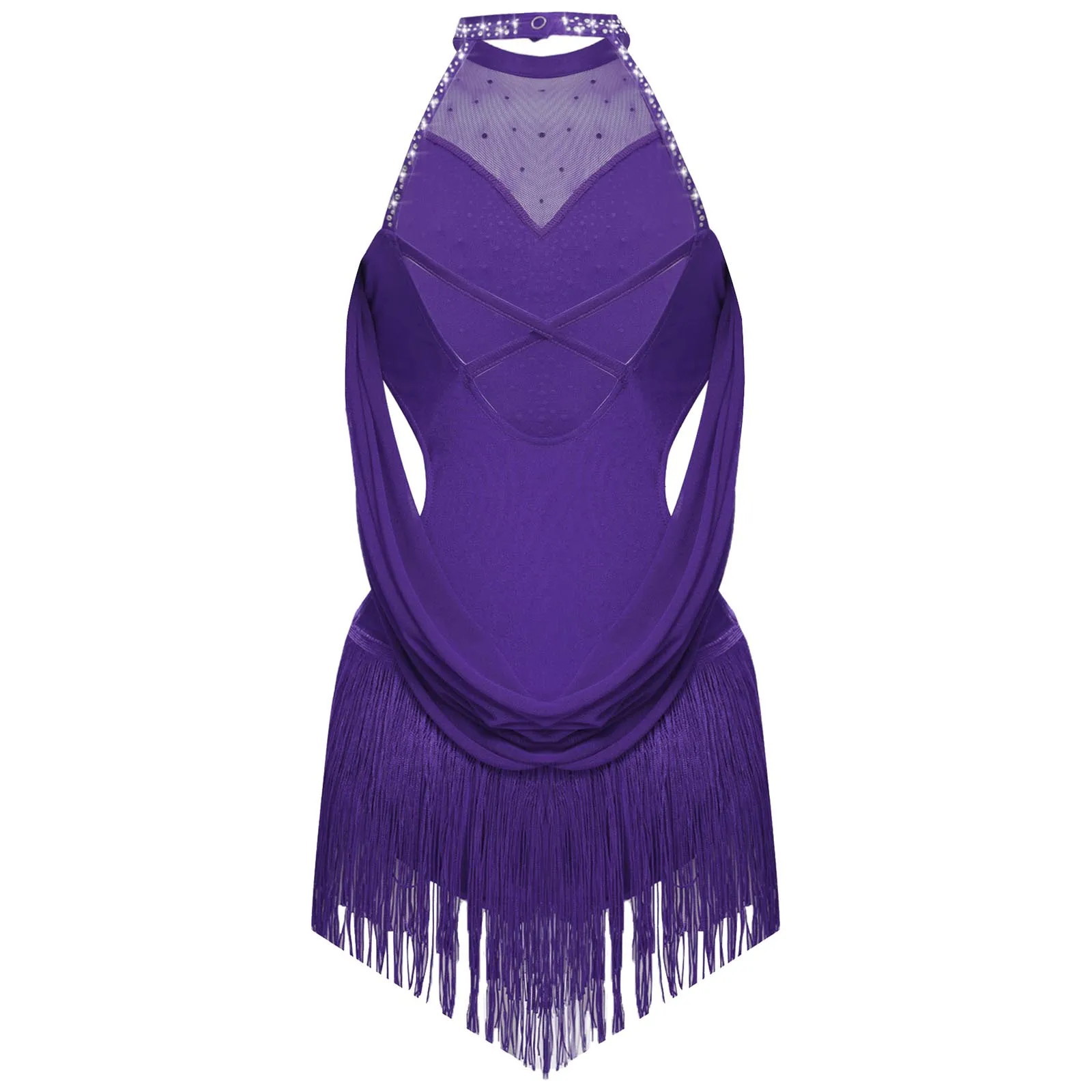 Children Performance Outfits Rumba Latin Dance Wear Girls Tassel Leotard Tango Cha-Cha Costume Skirted Bodysuits + Gloves