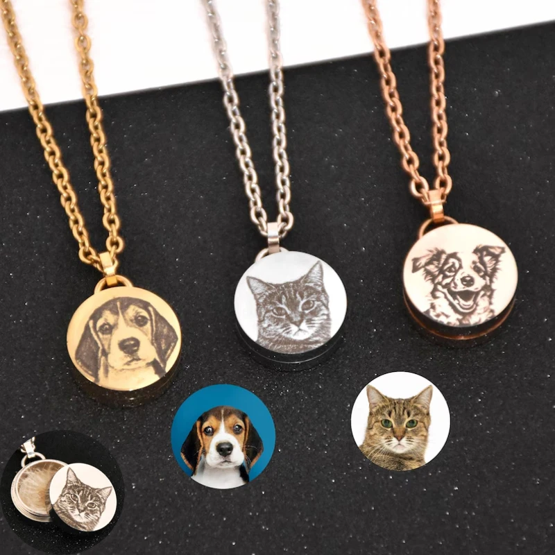 

Customized Carved Pet Photo Necklace, Personalized Niche Pet Storage Hair and Ashes Last Century Souvenir Gift, Stainless Steel