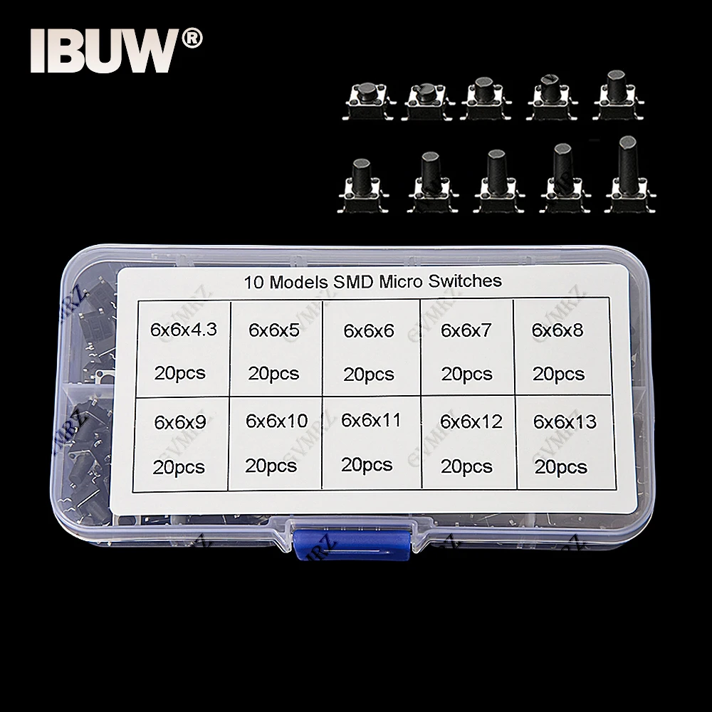 10Values/box 6*6 Tact Switch Tactile Push Button Switch Kit Height: 4.3 5~13MM DIP 4P micro switch 6x6 Key switch For Arduin