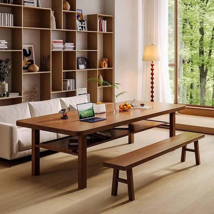 Solid wood home living room book table and chair combination modern simple workbench long strip reading study desk