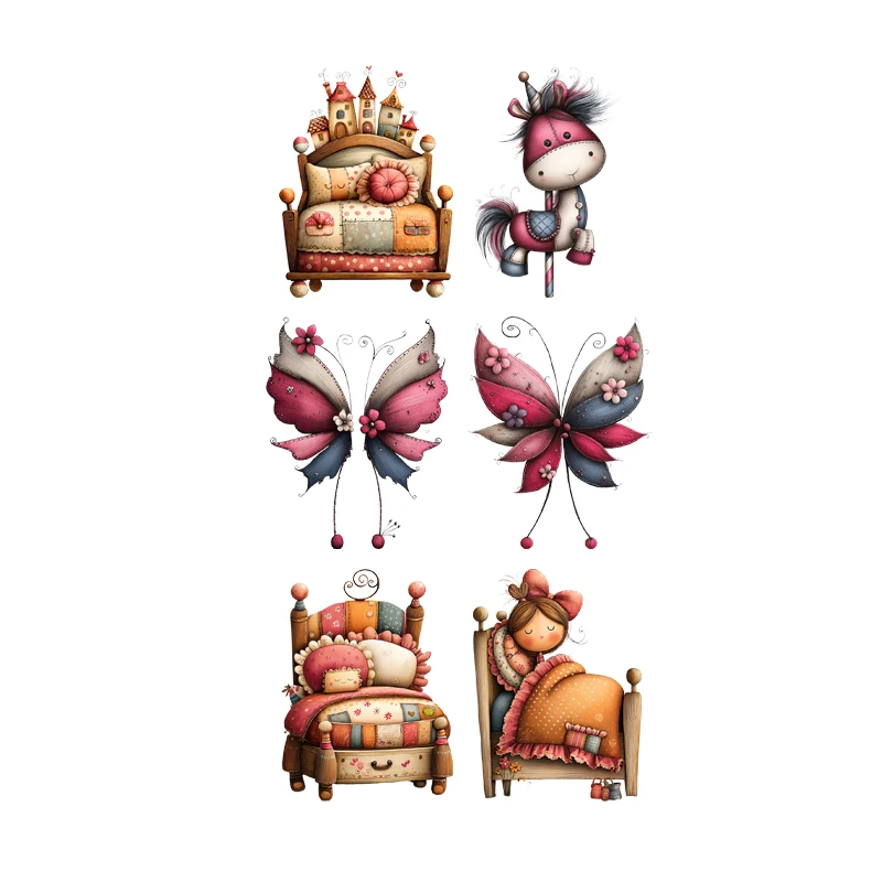 

Cartoon Trojan horse bed butterfly Iron Transfer Sticker Diy Washable Heat Press Printed Accessories children Clothing Patch