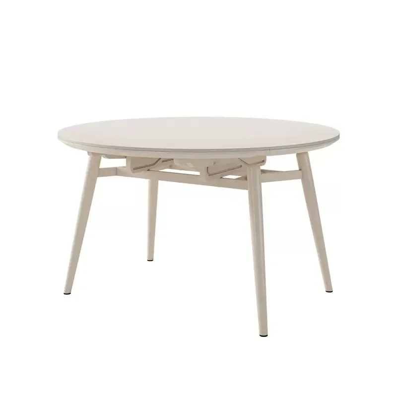 

White cream wind rock slab dining table retractable folding modern simple household small apartment solid wood