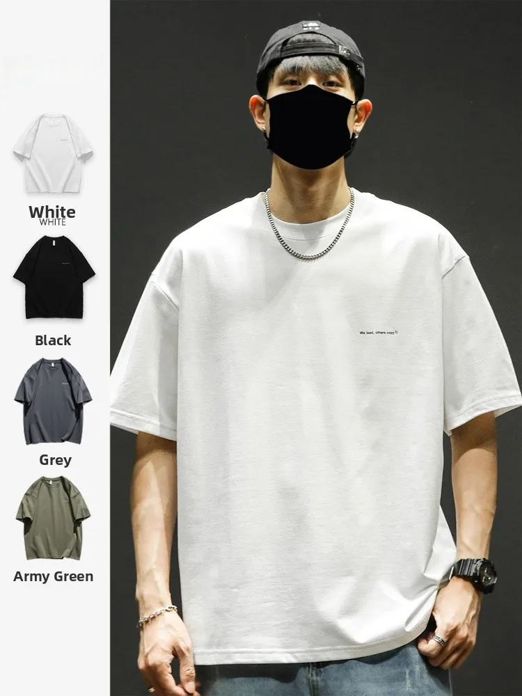 

American Sle Heavyweight White ort Sve T-irt Men's Loose Large Size Cotton Top Japanese Sle Versatile Full Cotton ...