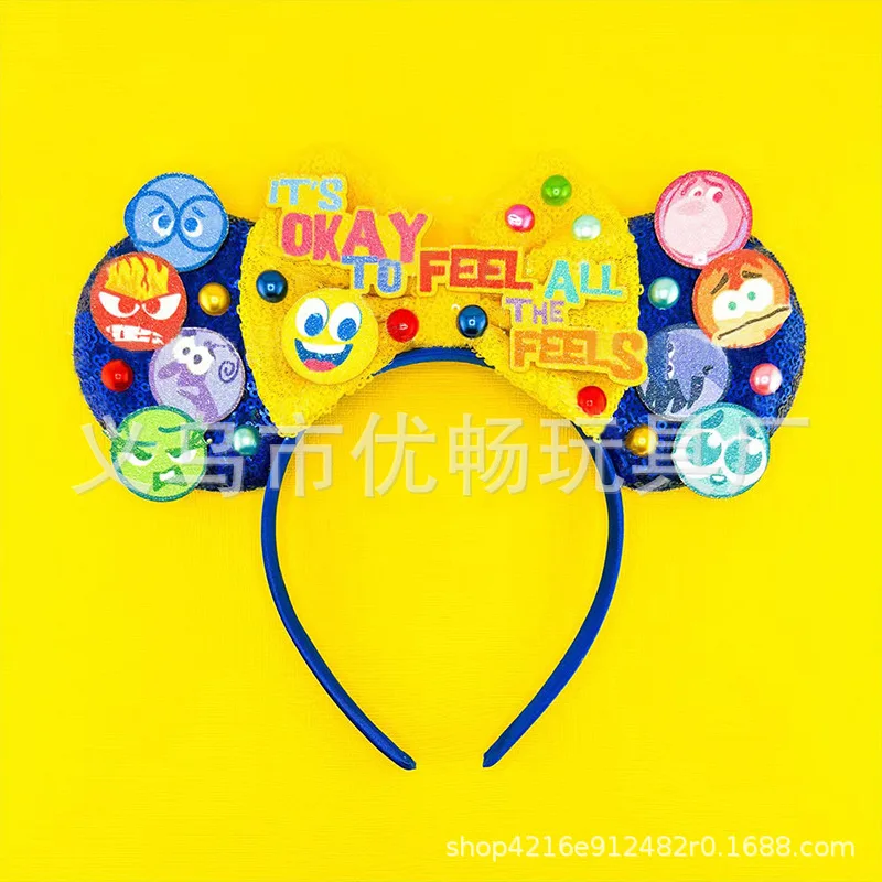 

Inside Out Themed Party Hair Accessories Children's Anime Inside Out Mickey Sequin Ears Amusement Park Decoration Headband Gift