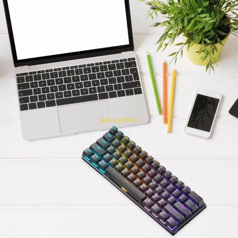 Q5WA Gaming Keyboard Full Size LED Backlit Quiet Computer Keyboard 61 Corded Keyboard for PC Desktop Office Gaming