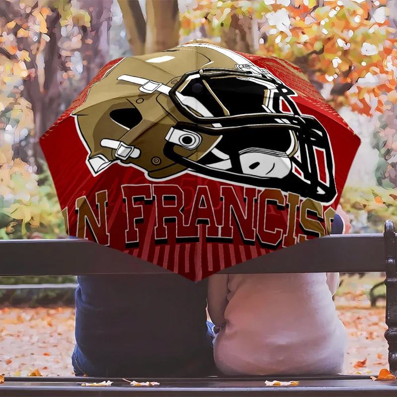 

San Francisco Football Fan Umbrella with Logo - Automatic One-Touch Opening/Closing, 8-Rib Windproof Design, Compact & Portabl