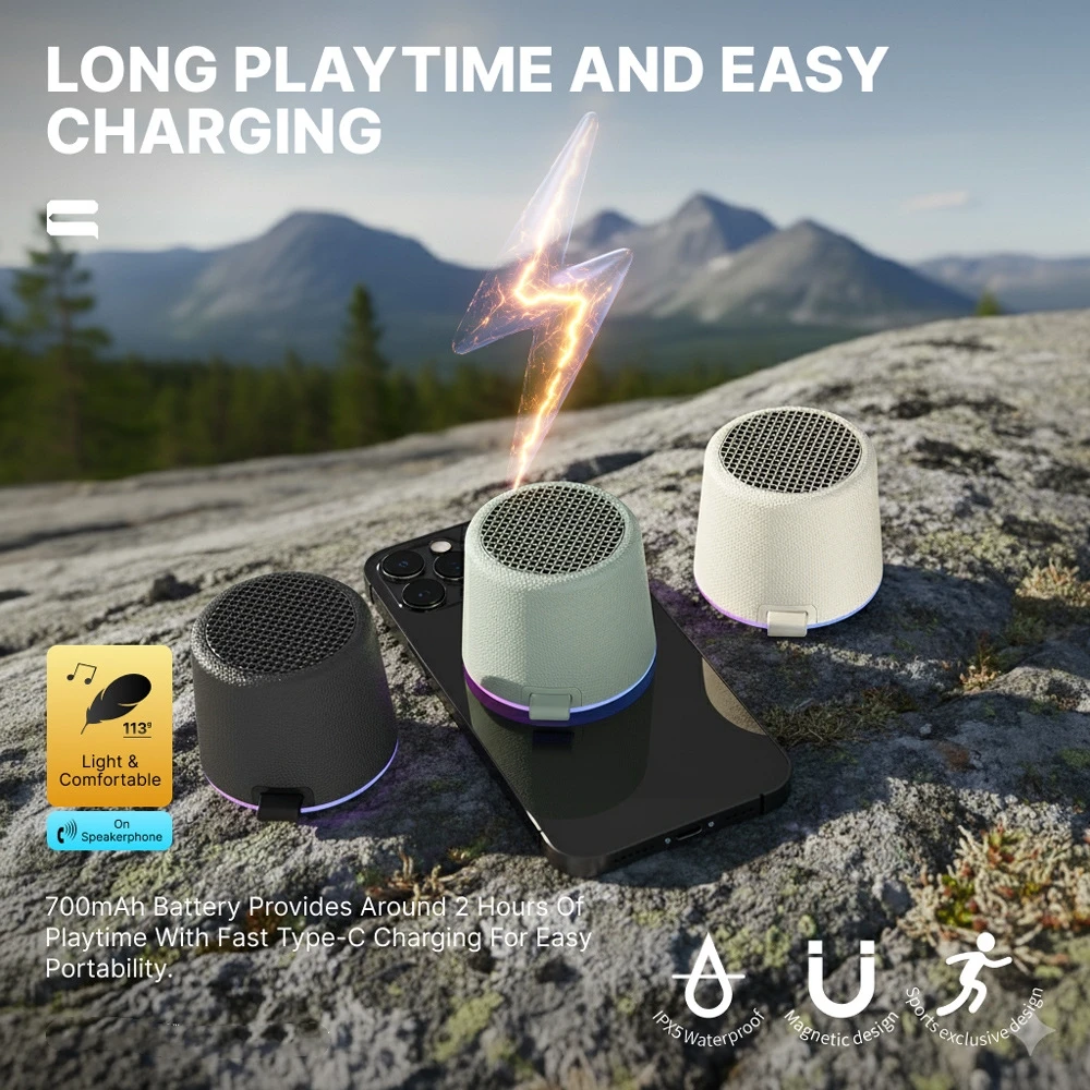 

CWS10 IPX5 Waterproof Magnetic Bluetooth Speaker 8W Mini Portable Wireless Speaker TWS Stereo with RGB Light for Bathroom&Campin
