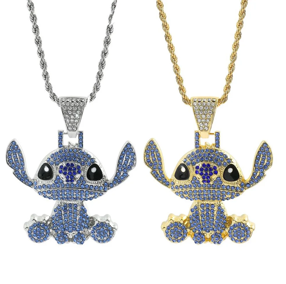 Disney Kawaii Stitch Dots Diamond Necklace Couple Cuban Pendant Personality Men Women Tide Alloy Anime Accessories Jewelry Gifts