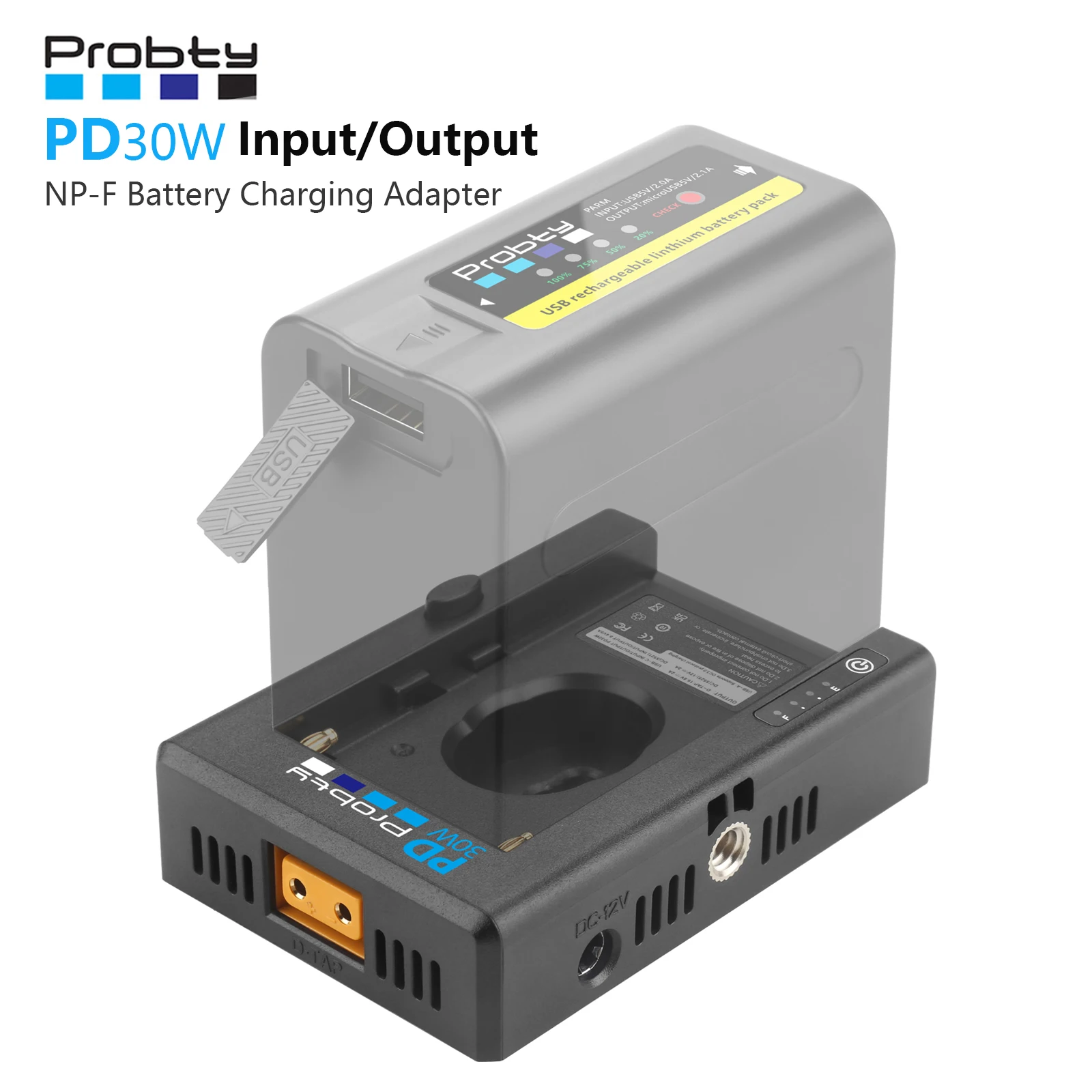 Probty PD30W NP-F pil şarj cihazı adaptör plakası USB-C şarj portu DC12V/8.4V D-TAP çıkışı Sony DIY kamera aksesuarları