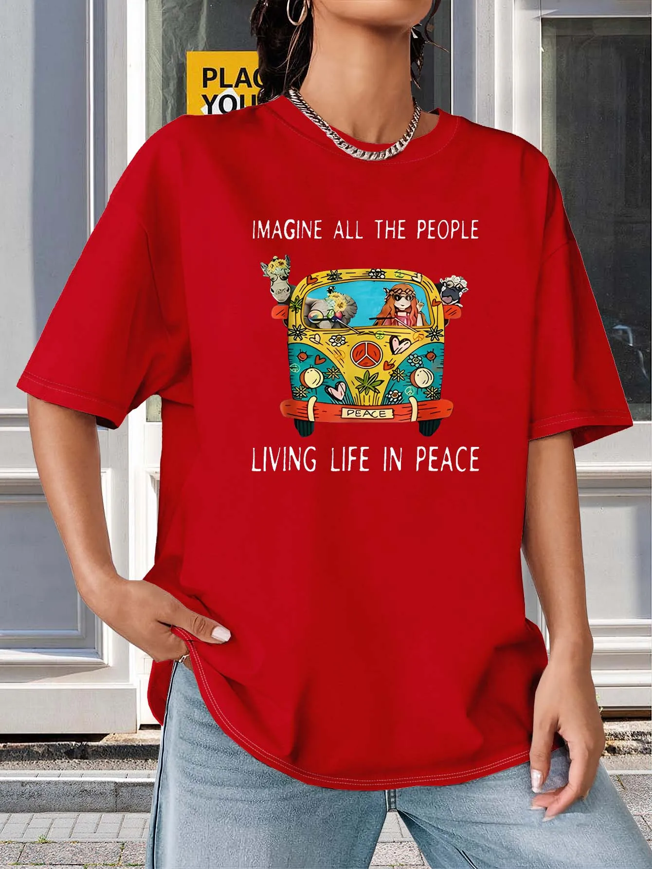 

Plus Size Retro Hippie Peace And Love Themed Elegant Fashion Garment For Trendsetters Who Embrace Free-Spirited Vibes
