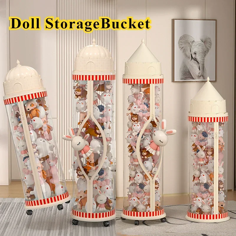 Doll Storage Bucket Children Doll Doll Transparent Storage Tube Zipper Models Large Capacity Plush Toy Storage Bucket