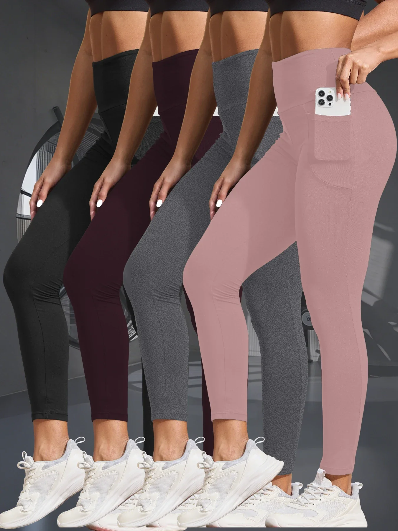 4 Pack Super Soft Leggings with Pockets for Women, High Waisted Tummy Control Workout Yoga Running Pants Leggings