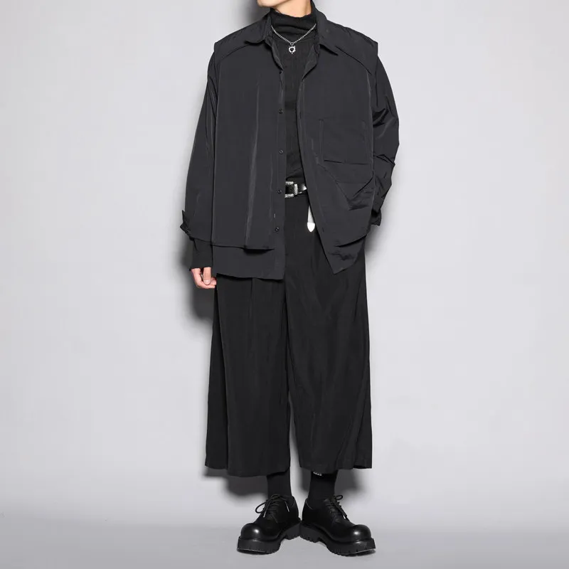 Men's Long-Sleeved Shirt Loose False Two Pieces Trendy High-Grade Japanese Leisure Coat Fashion Clothes Men's Top