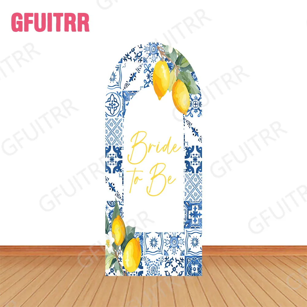 Gfuitrr Sfondo fotografico con arco di limone mediterraneo Decorazione personalizzata per addio al nubilato Fotografia per feste di compleanno Copertine a doppio lato