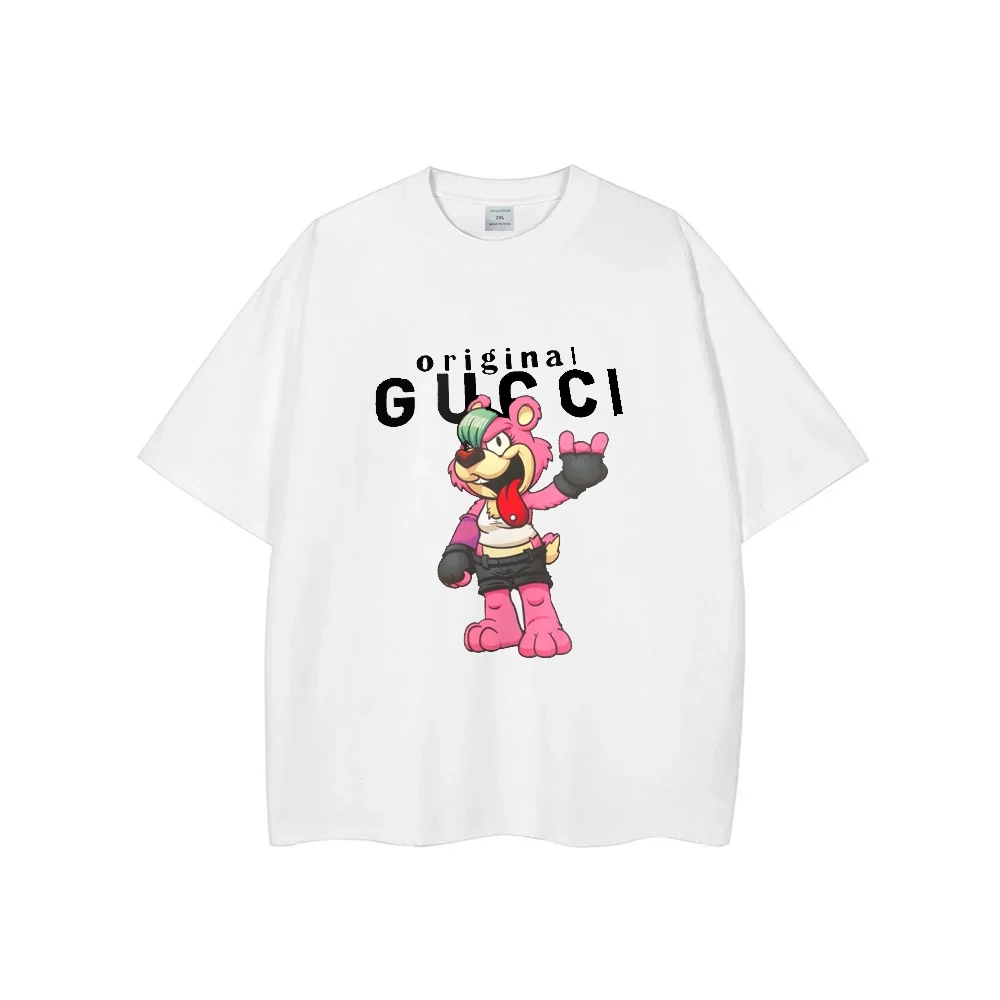 2025 جديد حار الصيف المد الأمريكي الفاخرة العلامة التجارية الدكتور رسالة ليوبارد طباعة الظهر الدب الرجال والنساء عادية القطن تي شيرت