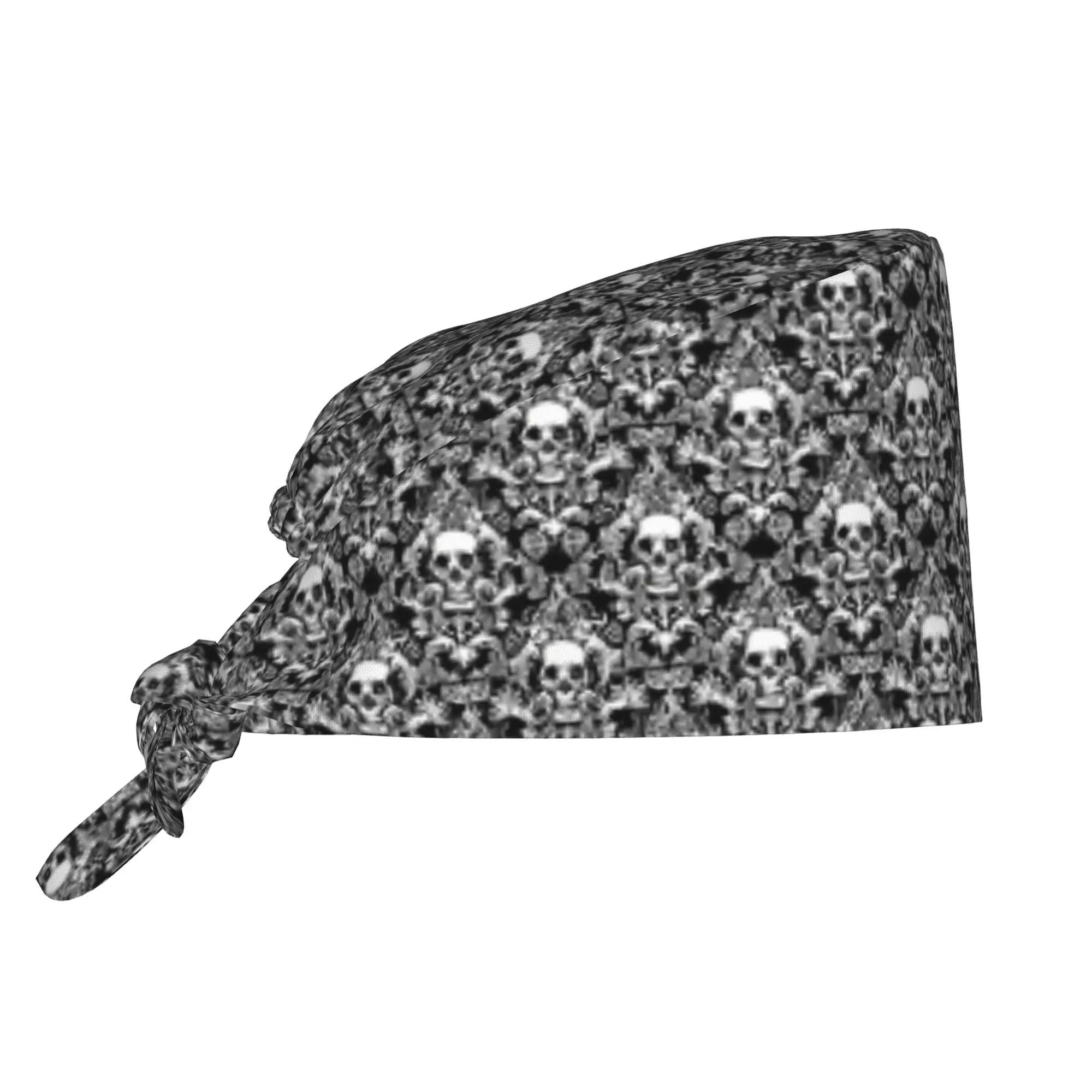 Gothic Black Skull Damask Print  Scrubs Cap Surgical Hats Men Women  Operating Room Cap Nursing Cap Lab Works Hat