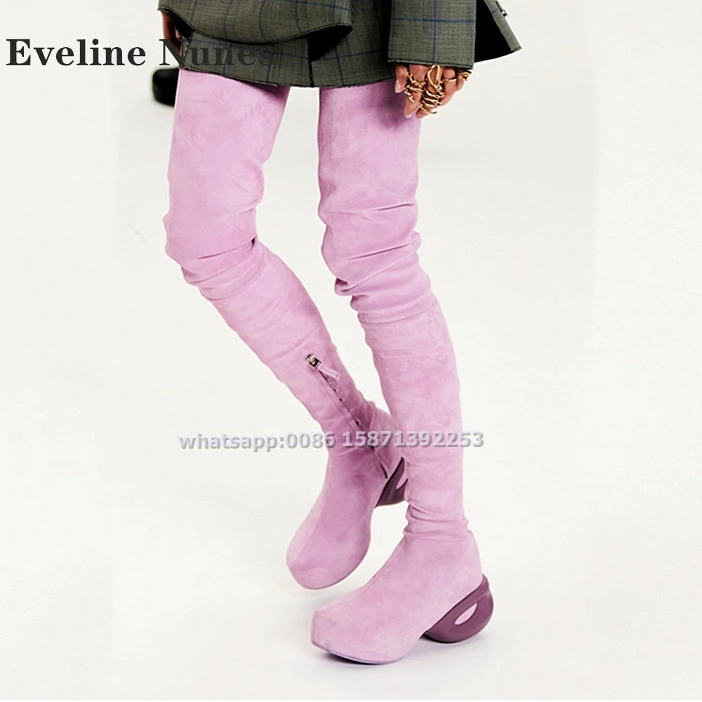 

Pink Strange Style Stretch Boots Round Toe Height Increasing Splicing Sexy Over-The-Knee Boots Plus Size Runway Shoes Newest