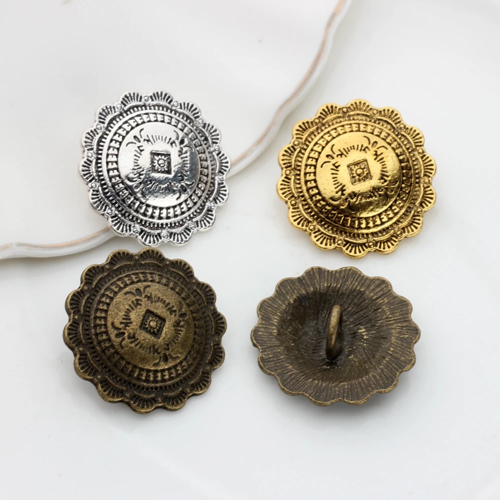 30mm 3pcs/lot Retro Zinc Alloy Charms Pendant /y Round Flowers Decorative Concho Button For DIY Jewelry Accessories