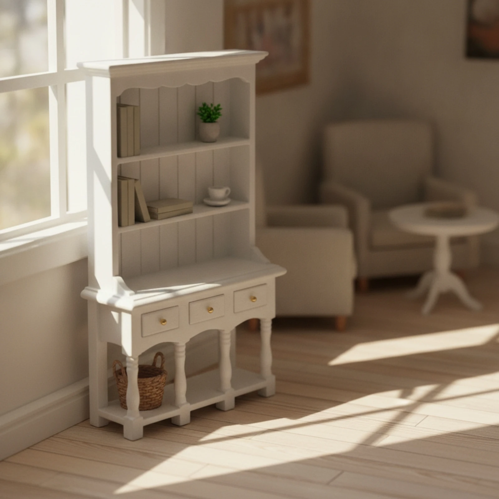 1:12 Scale Dollhouse Storage Cabinet Wooden Miniature Cabinet with Drawers and Shelves Compact Exquisite Details