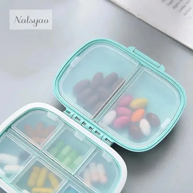 Mini Portable 8 Grids Pill Box Travel Medicine Organizer Wheat Straw Sealed Tablet Storage Case