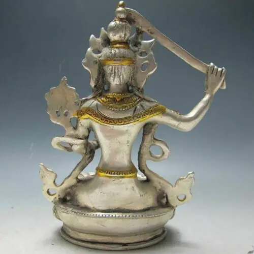 Chinese Tibetan Silver Gilt Tibetan Buddhism Statue --- Manjushri Buddha