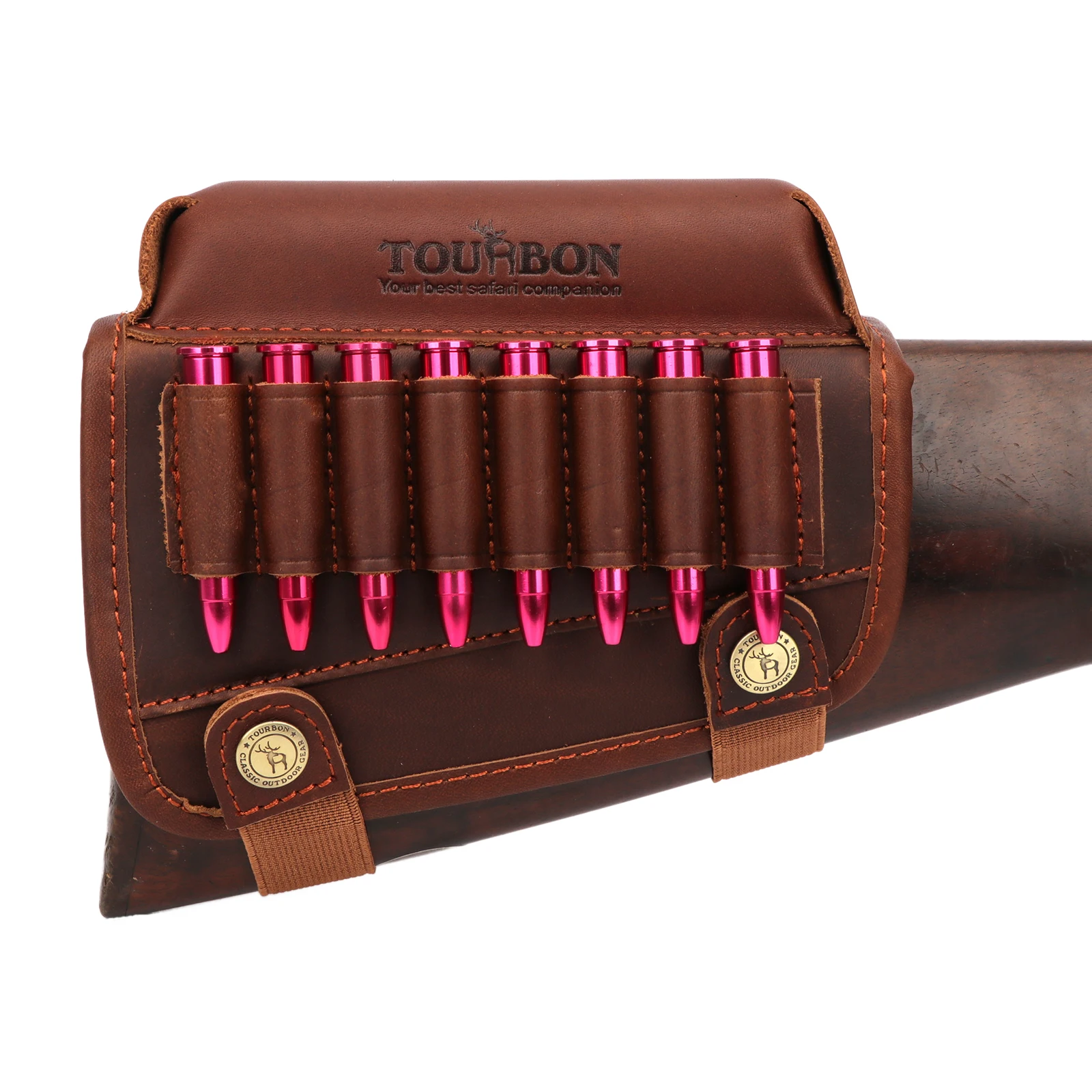 Tourbon Hunting Rifle Buttstock Shooting Cheek Rest Riser Pad Genuine Leather W/ Ammo Cartridges Holder Carrier Gun Accessories