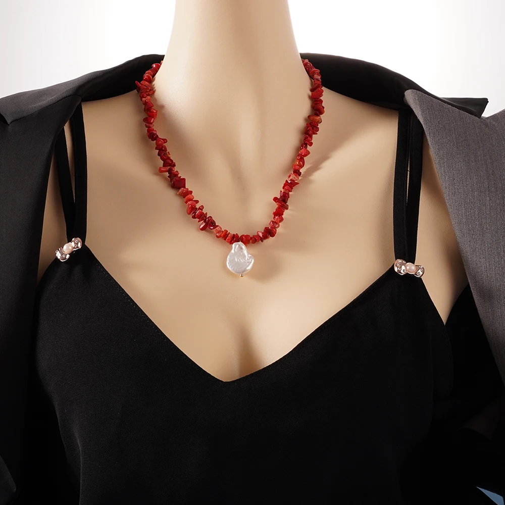 Fashion Appeal Red Coral Beads Pearl Pendants Necklace y2k Jewelry For Women Trend 2024 coquette Accessories