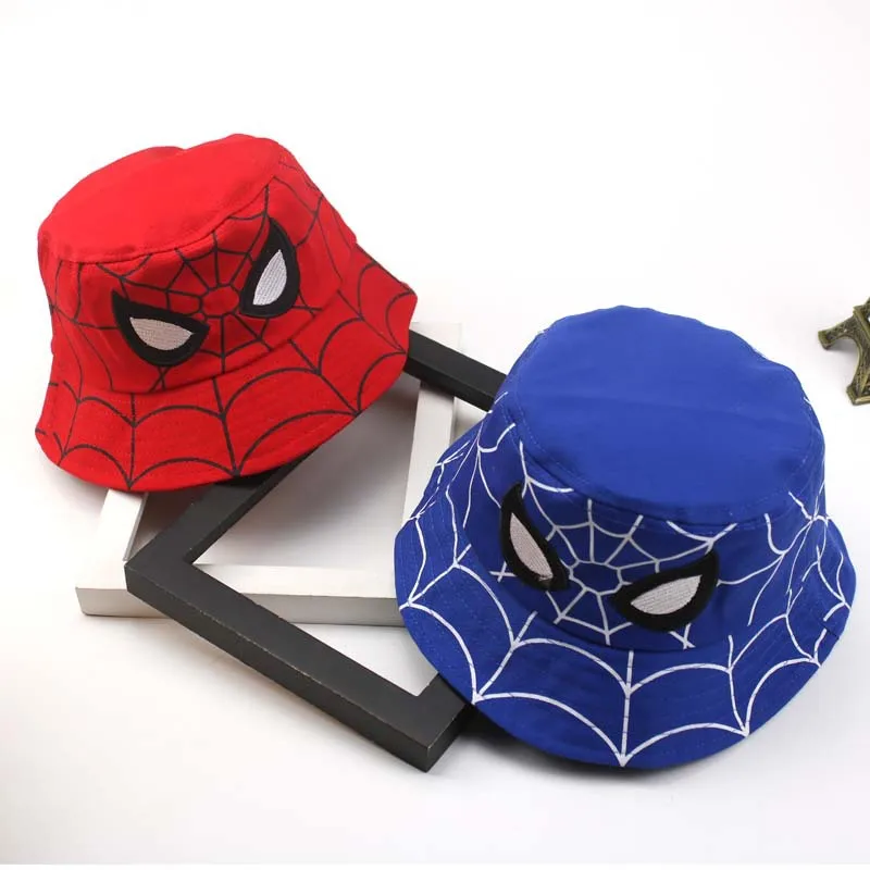 Disney Spiderman cartoon Spiderman Fisherman hat all-match boys and girls hat Autumn winter children\'s hat large overhang basin