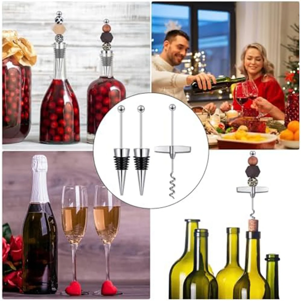 40 Pcs Beadable Wine Stoppers with Travel Corkscrew Set Decorative Beaded Wine Bottle Stopper for Kitchen Bar Restaurant