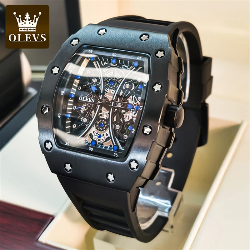 OLEVS 3602 Fashion Men\'s Square Hollow Sport Analog Watches Casual Luxury Waterproof Quartz Wristwatches for Men Reloj de hombre