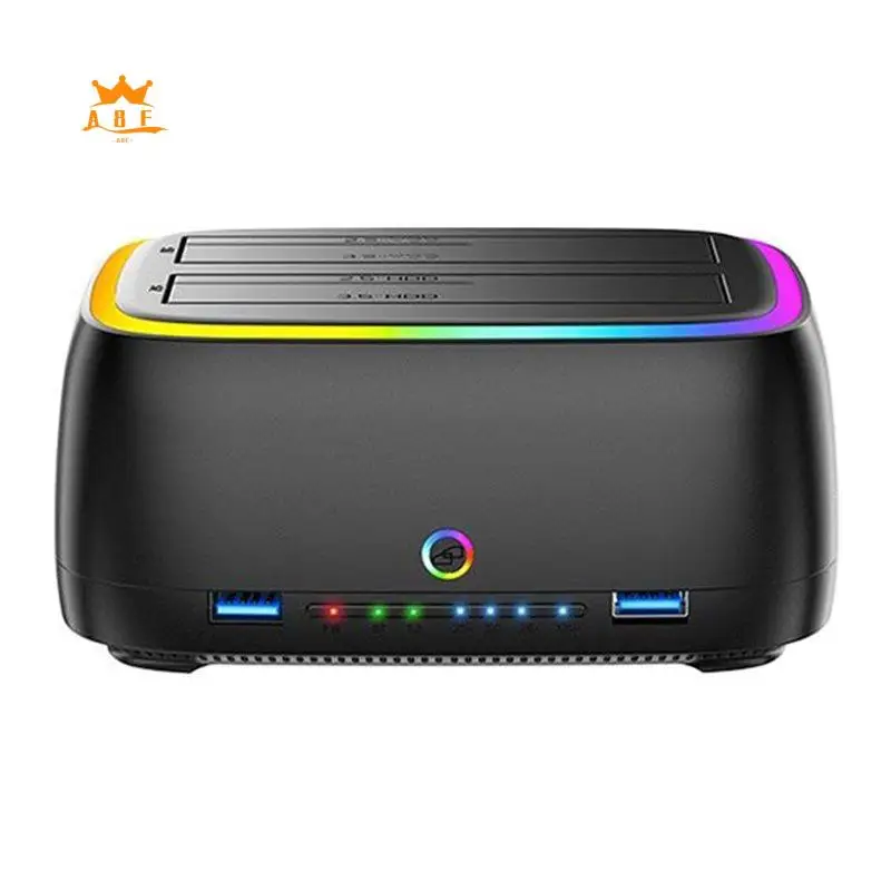 

A08E-Dual-Bay RGB Hard Drive Station HUB/TF/SD USB3.0 To SATA Type-C HDD Docking Station For 2.5/3.5 Inch HDD/SSD